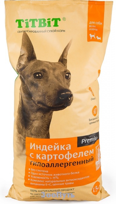 Фото: Titbit Корм сухой гипоаллергенный для собак всех пород, 13 кг. Магазин для животных ЗооПуть