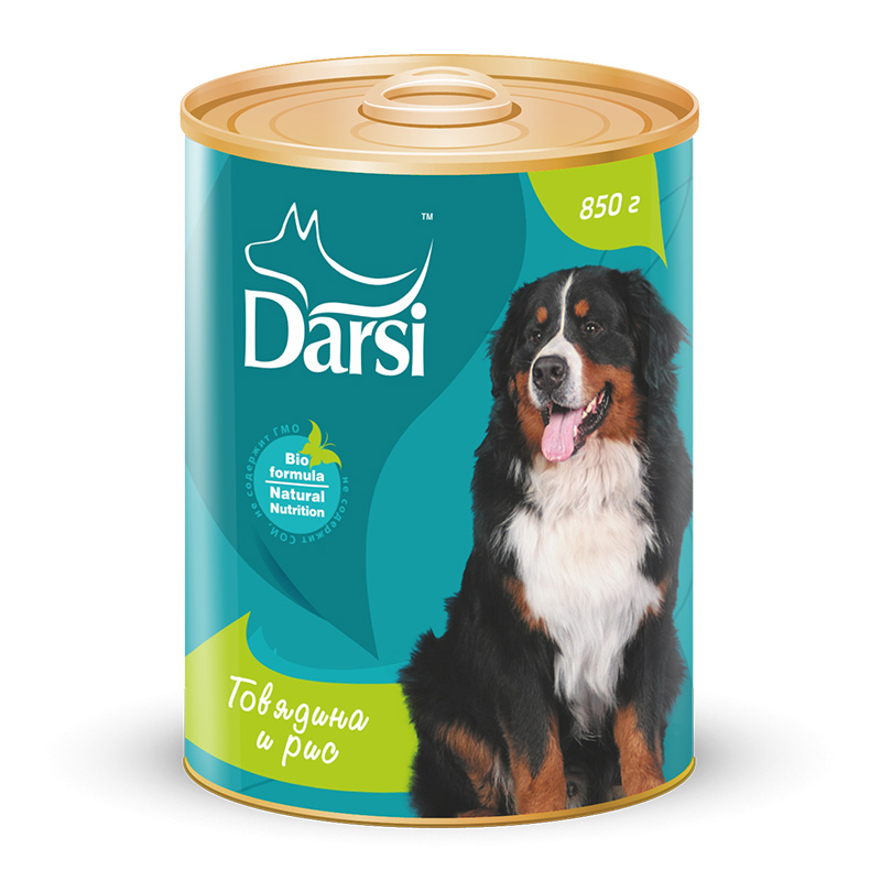 Фото: Darsi Консервы для собак c говядиной и рисом, 850 г. Магазин для животных ЗооПуть