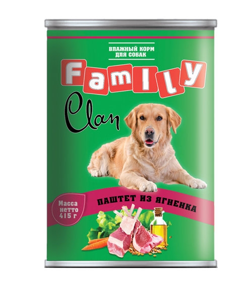 Фото: Clan Family Консервы для собак с ягненком, 415г. Магазин для животных ЗооПуть