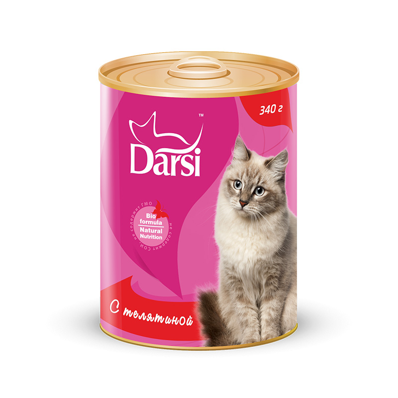 Фото: Darsi Консервы для кошек «Телятина», 340 г. Магазин для животных ЗооПуть