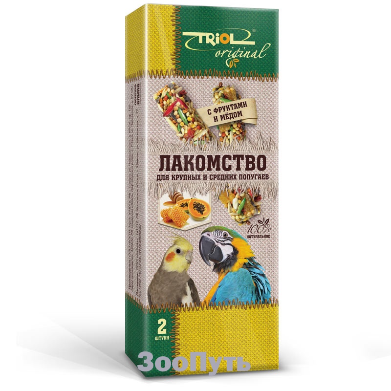 Фото: Лакомство Triol Original для крупных и средних попугаев с фруктами и мёдом, 2 шт. Магазин для животных ЗооПуть