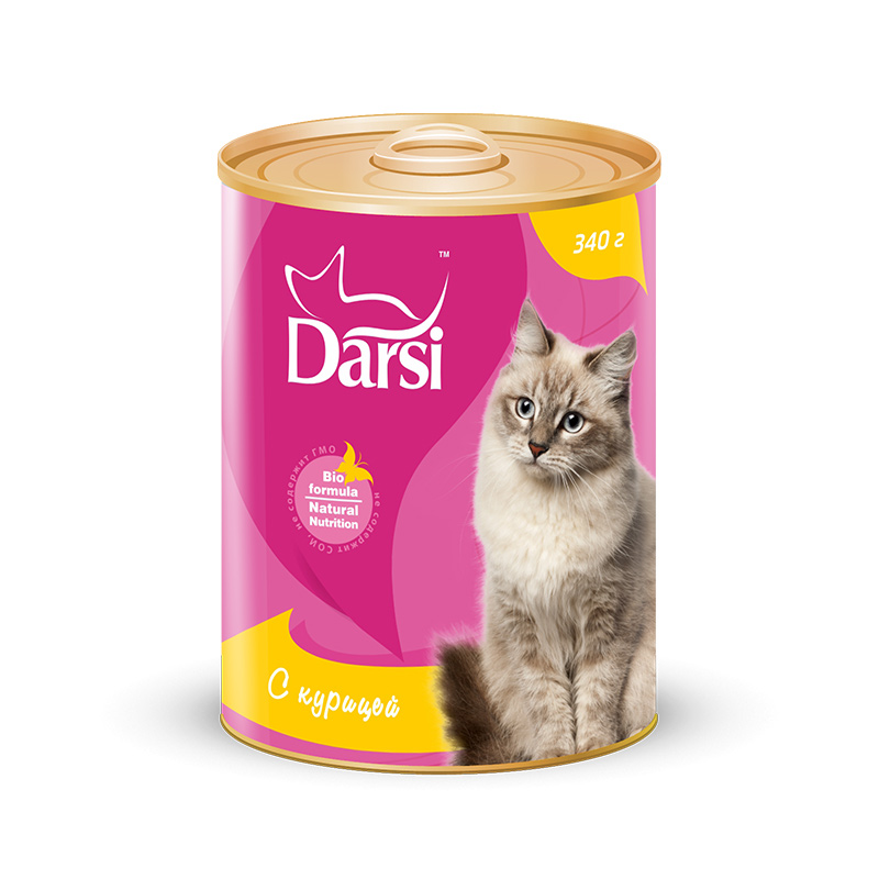 Фото: Darsi Консервы для кошек «Курица», 340 г. Магазин для животных ЗооПуть