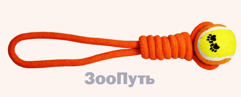 Фото: Triol Игрушка для собак "Веревка-канат, узел и мяч", 350 мм. Магазин для животных ЗооПуть