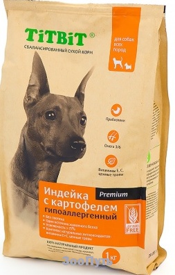 Фото: Titbit Корм сухой гипоаллергенный для собак всех пород, 1 кг. Магазин для животных ЗооПуть