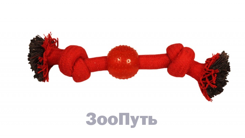 Фото: Triol Игрушка для собак "Веревка-канат, 2 узла и мяч", 230 мм. Магазин для животных ЗооПуть