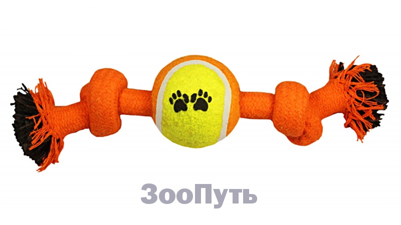 Фото: Triol Игрушка для собак "Веревка-канат, 2 узла и мяч", 240 мм. Магазин для животных ЗооПуть